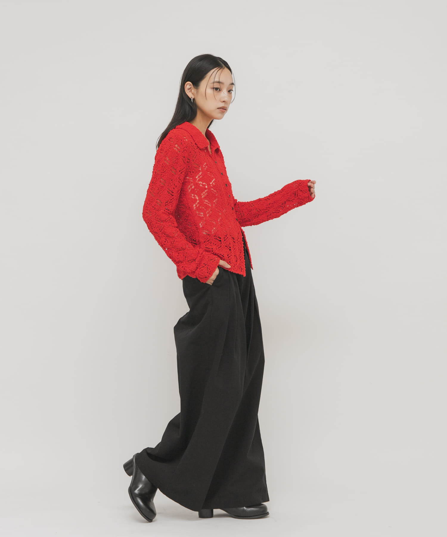  「クロシェレースニットシャツ」|ニット・セーター|