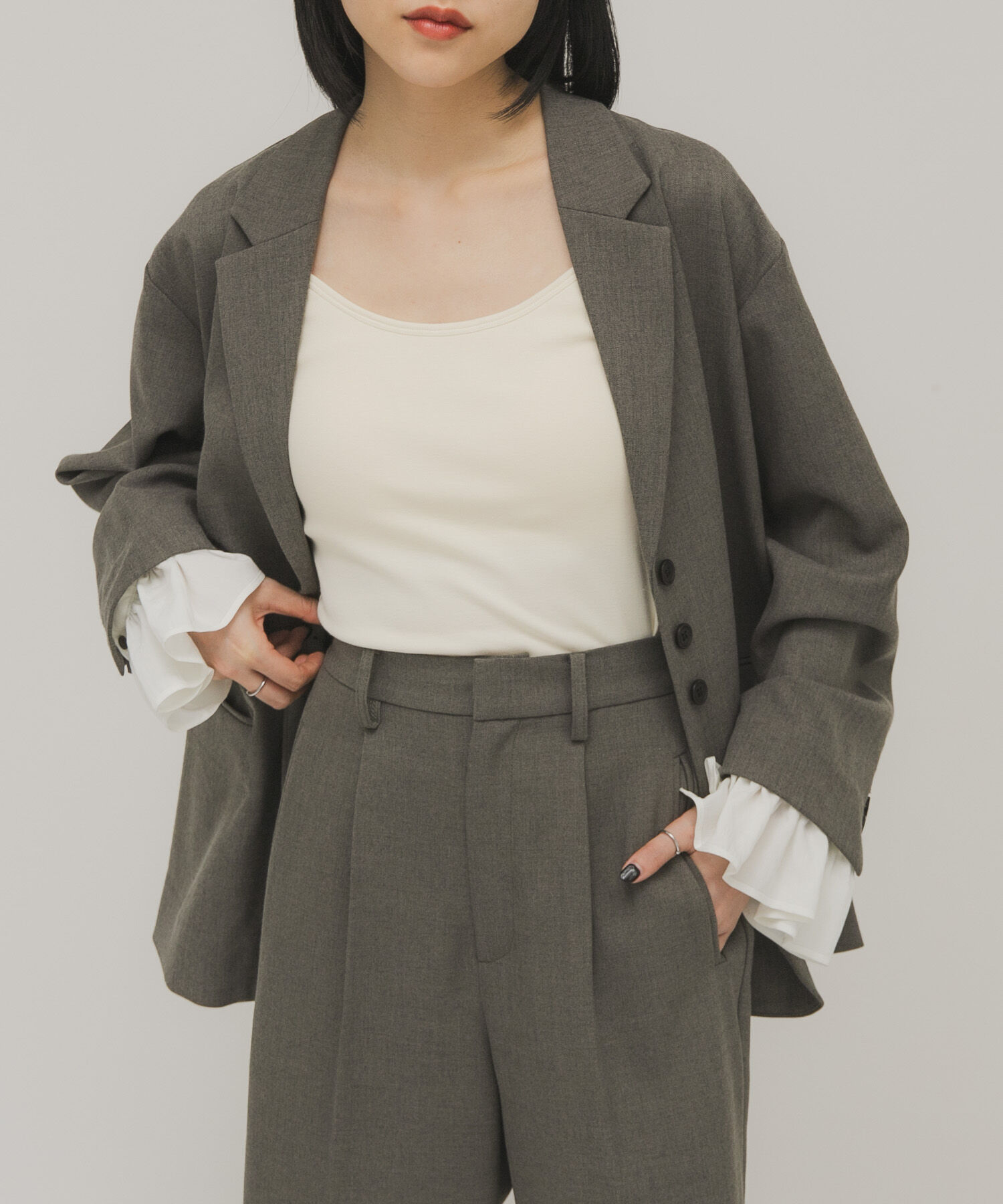  「フリルスリーブテーラードジャケット」|その他|グレー系その他