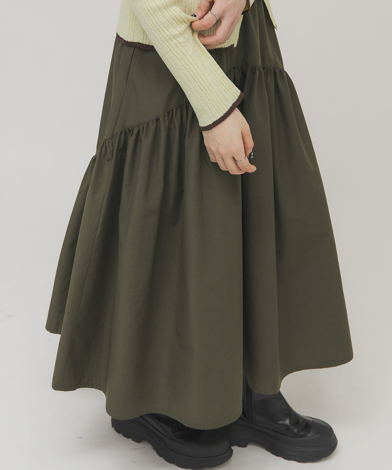  「ボリュームミディスカート」|スカート|グリーン系その他