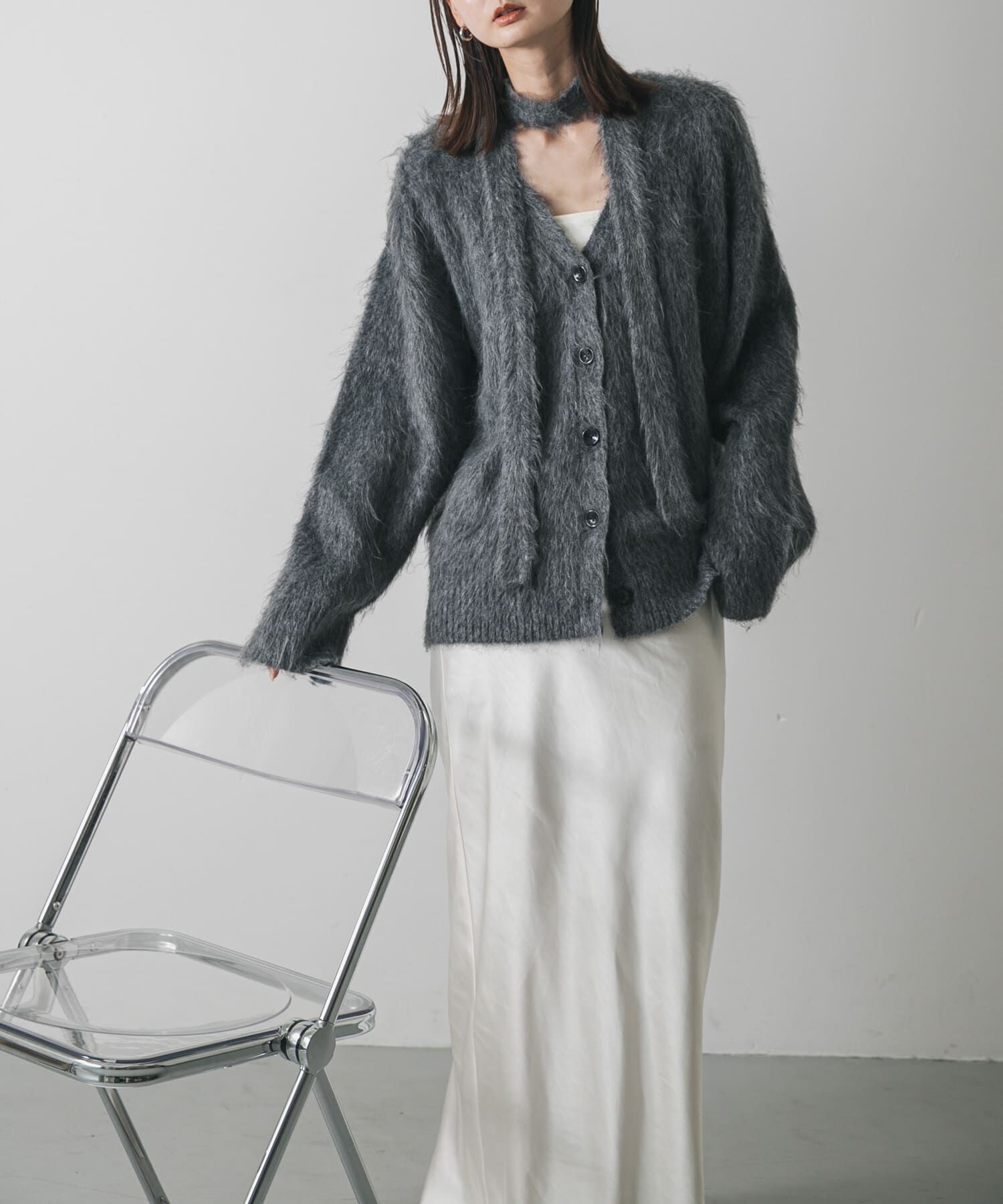 SENSE OF PLACE by URBAN RESEARCH「タイツキシャギーカーディガン」|カーディガン|チャコールグレー