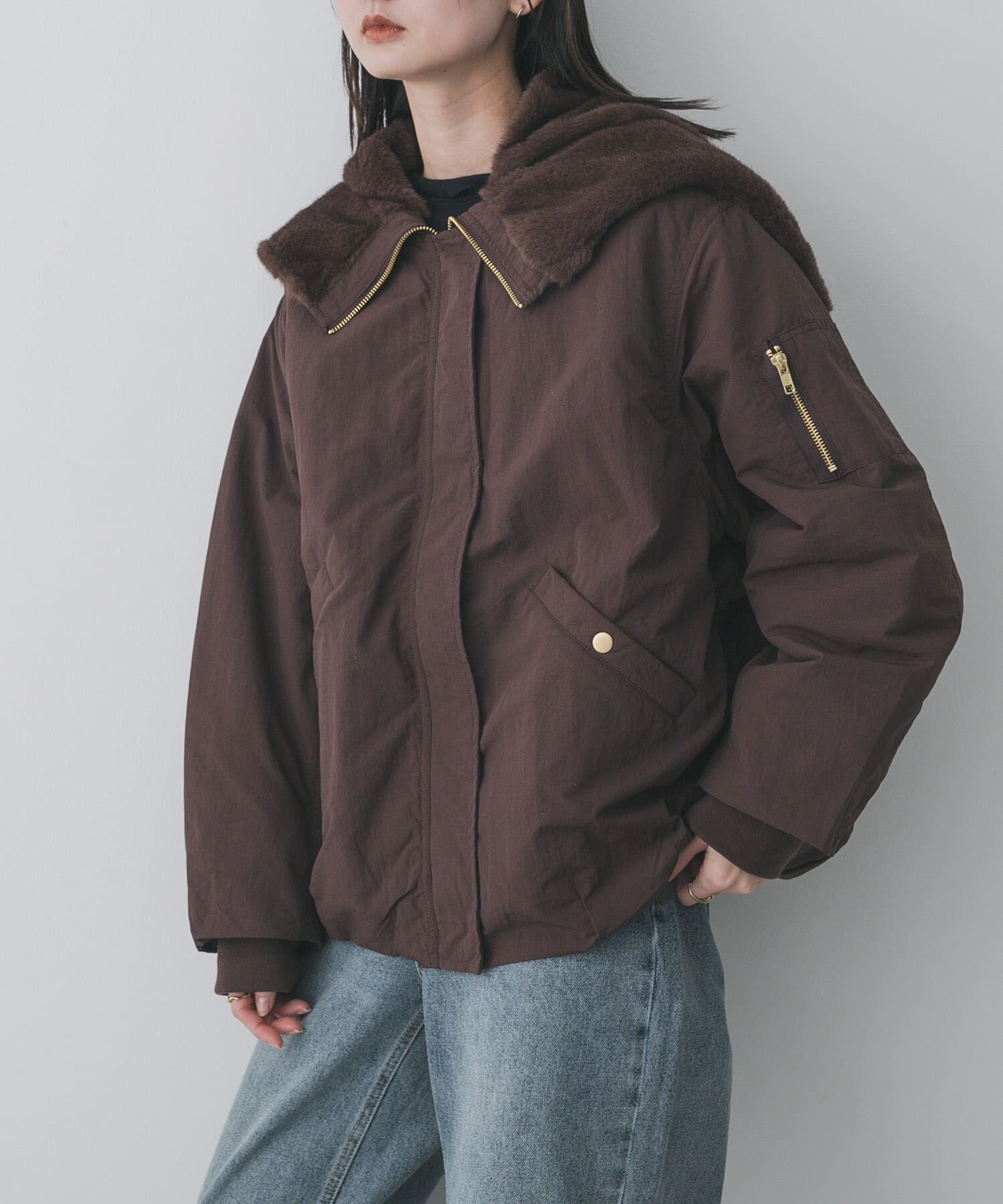 SENSE OF PLACE by URBAN RESEARCH「ファーエリバルーンブルゾン」|ブルゾン・スタジャン|ブラウン