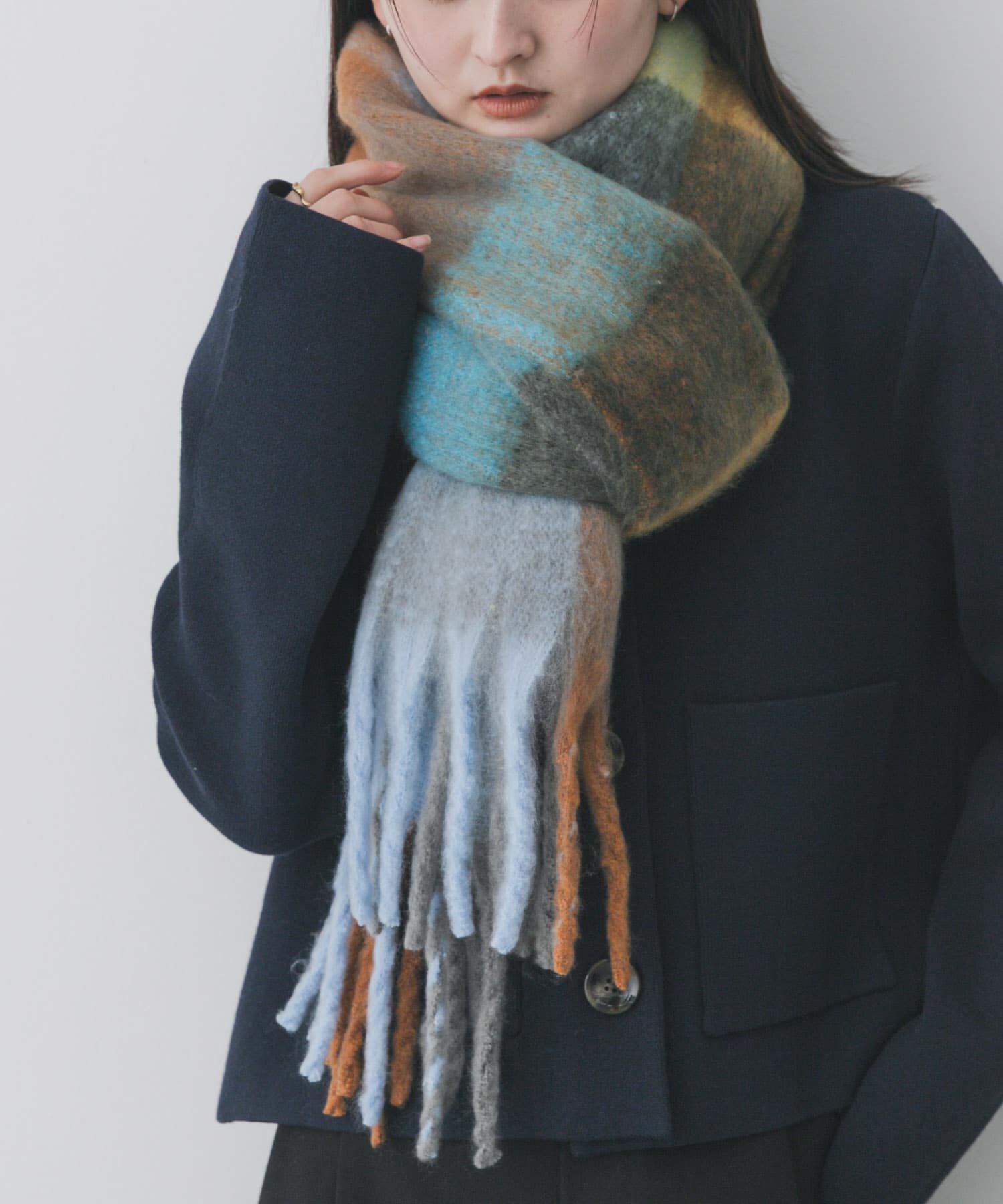 SENSE OF PLACE by URBAN RESEARCH「ボリュームチェックストール」|マフラー|ブルー
