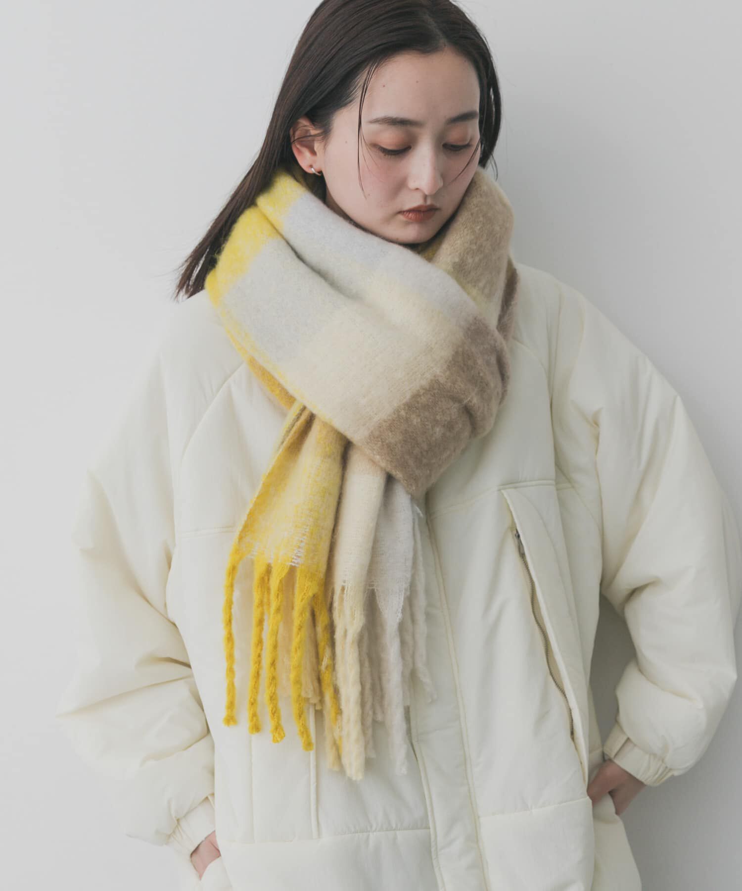 SENSE OF PLACE by URBAN RESEARCH「ボリュームチェックストール」|マフラー|イエロー