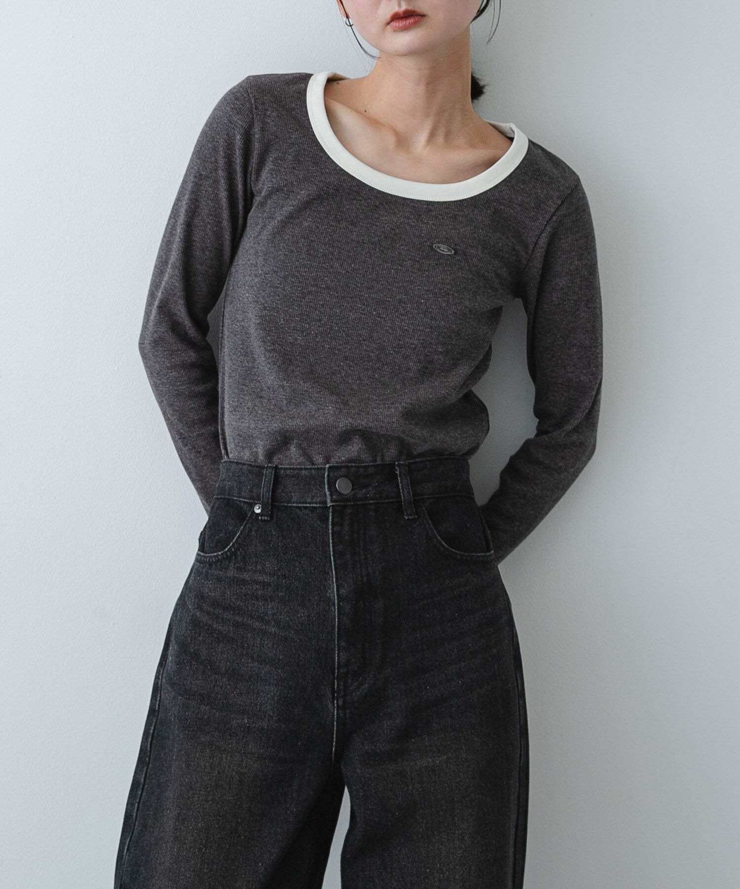 SENSE OF PLACE by URBAN RESEARCH「ラウンドネックリブTシャツ」|Tシャツ・カットソー|チャコールグレー