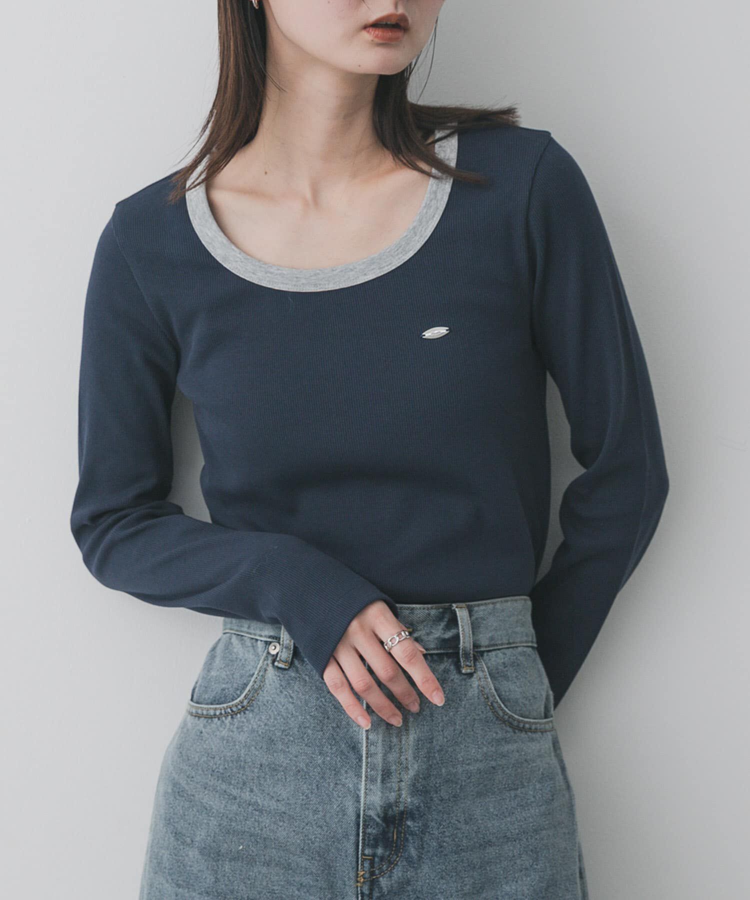 SENSE OF PLACE by URBAN RESEARCH「ラウンドネックリブTシャツ」|Tシャツ・カットソー|ネイビー