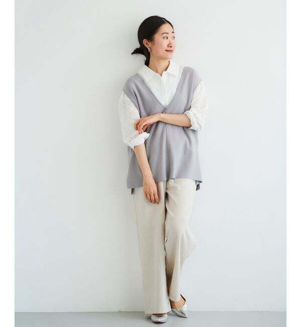 le.coeur blanc「《手洗い可能》ミラノリブVネックベスト」|ベスト・ジレ|