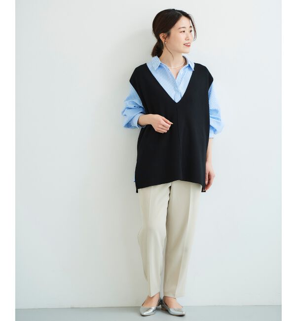 le.coeur blanc「《手洗い可能》ミラノリブVネックベスト」|ベスト・ジレ|