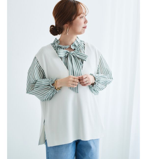 le.coeur blanc「《手洗い可能》ミラノリブVネックベスト」|ベスト・ジレ|