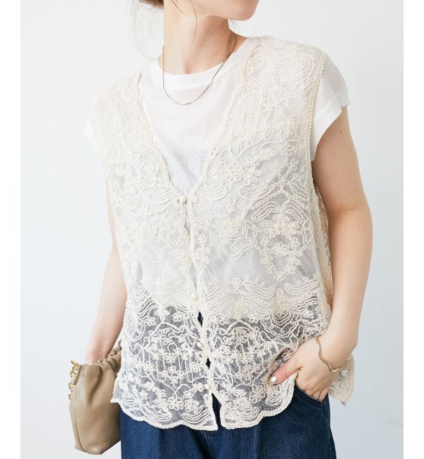 le.coeur blanc「《手洗い可能》TORRAZZO DONNAメッシュレースベスト」|ベスト・ジレ|