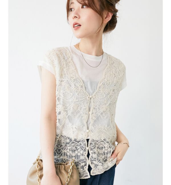 le.coeur blanc「《手洗い可能》TORRAZZO DONNAメッシュレースベスト」|ベスト・ジレ|