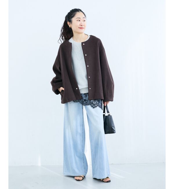  「ノーカラーコクーンミドルコート」|ノーカラーコート|