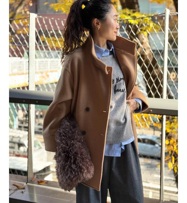  「スタンドネックテントラインウールコート」|その他|