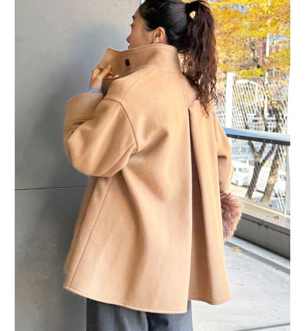  「スタンドネックテントラインウールコート」|その他|キャメル