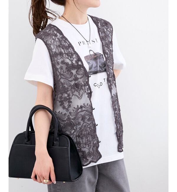  「TORRAZZO DONNAエンブロイダリーレースベスト」|ベスト・ジレ|Ｃ／グレー