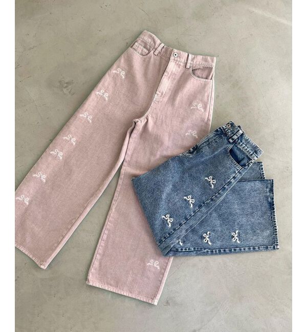 MAJESTICLEGON「リボンビジューデニムパンツ」|デニム|