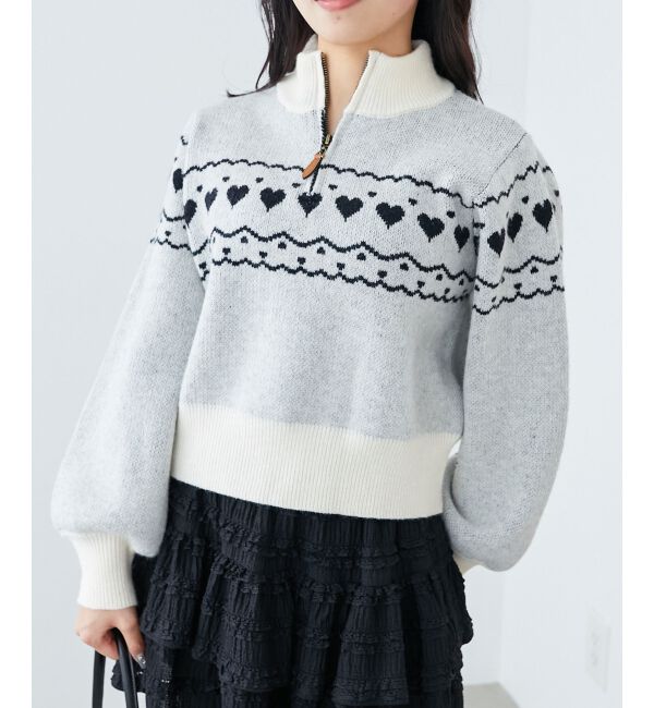 MAJESTICLEGON「ハートジャカードハーフジップニット」|ニット・セーター|