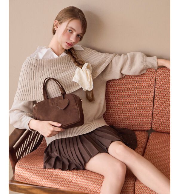  「ハートチャームセットスクエアボストン」|ボストンバッグ|