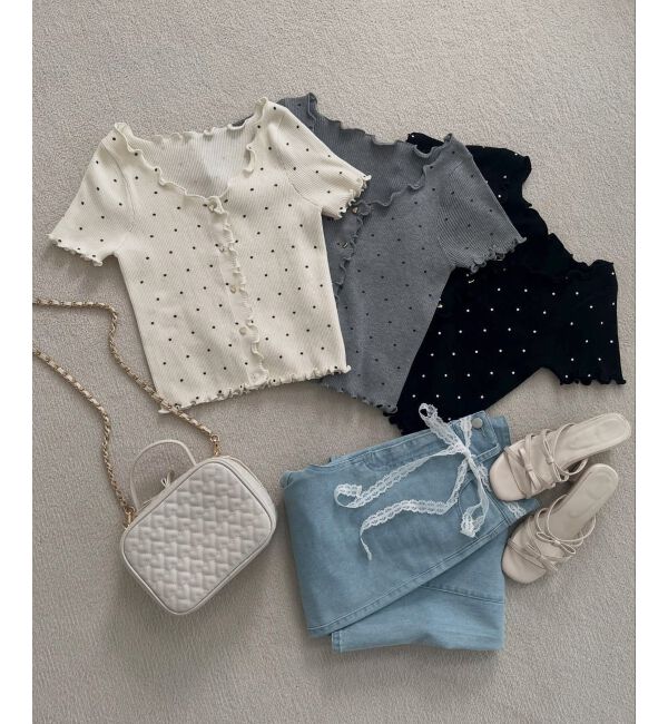  「ドットパターンリブカーディガン」|カーディガン|