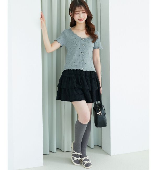  「ドットパターンリブカーディガン」|カーディガン|