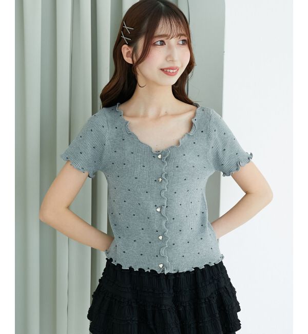  「ドットパターンリブカーディガン」|カーディガン|