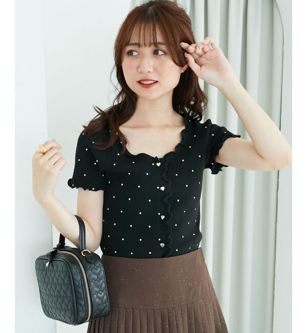  「ドットパターンリブカーディガン」|カーディガン|