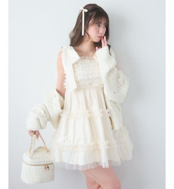  「フリルチュールミニワンピース」|ワンピース|アイボリー