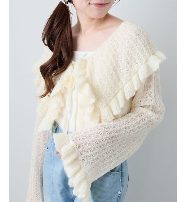  「キャミセットビッグカラーフリルカーデ」|カーディガン|