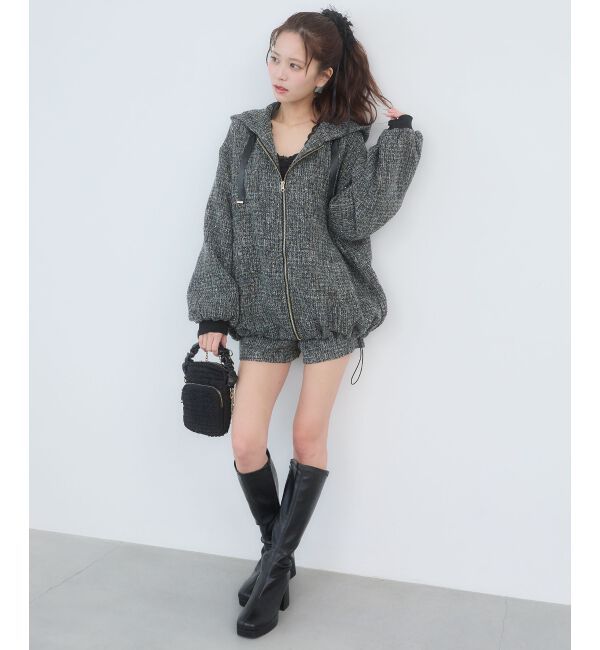  「キラキラツイードミディブルゾン」|ブルゾン・スタジャン|