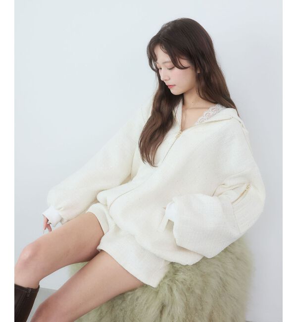  「キラキラツイードミディブルゾン」|ブルゾン・スタジャン|