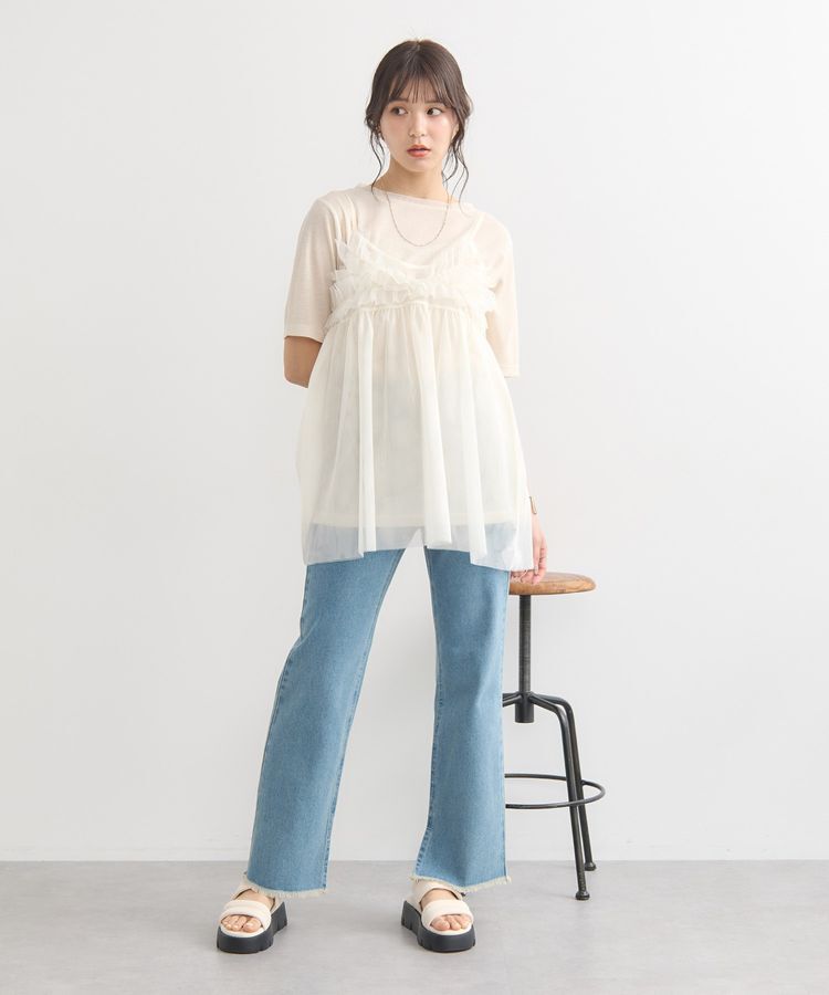 earth music&ecology「カットオフフレアデニムパンツ」|デニム|