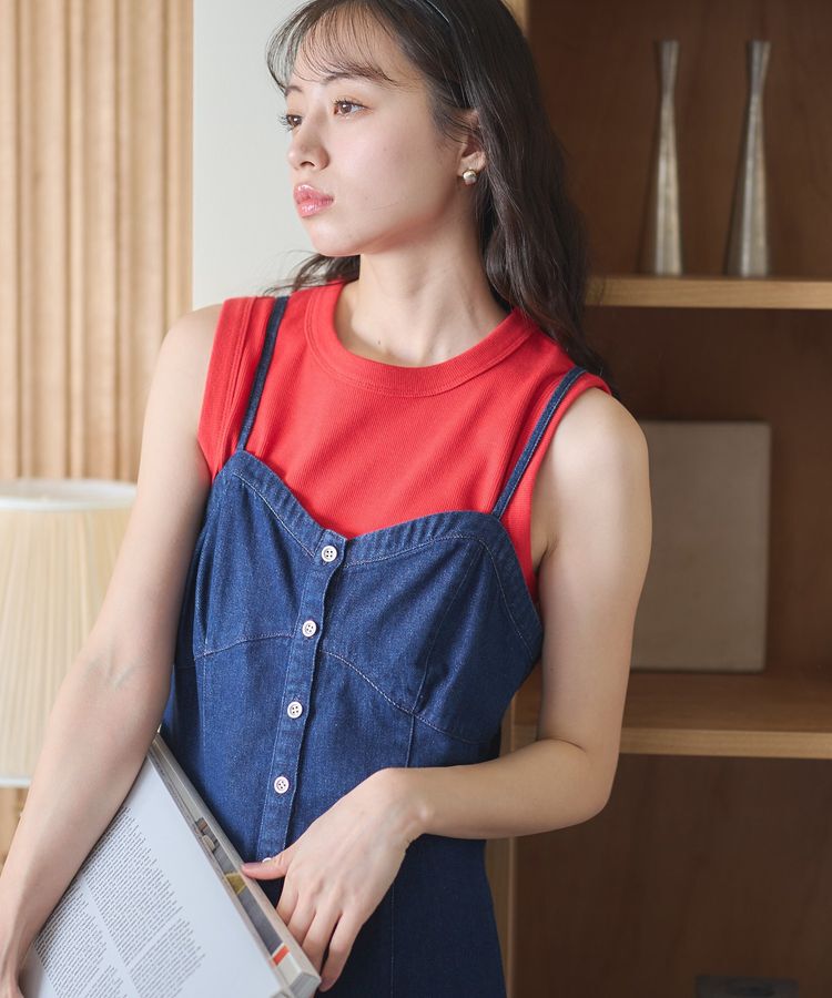 earth music&ecology「リブタンクトップ」|インナー|Red