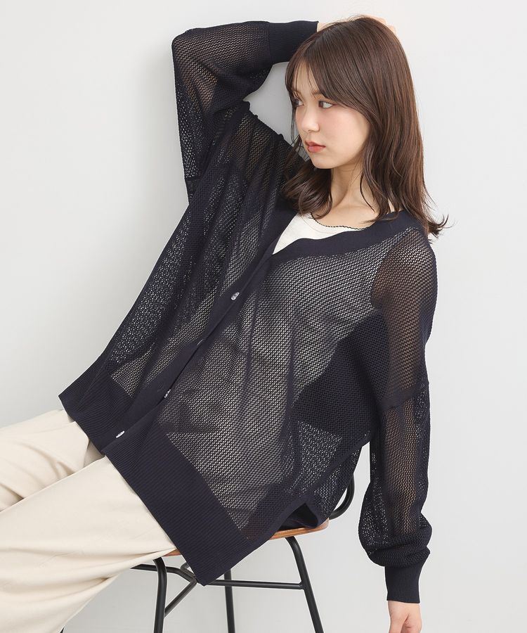 earth music&ecology「メッシュルーズカーディガン」|カーディガン|Black