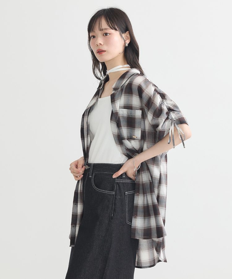 earth music&ecology「2wayショルダードロストリボンチェックシャツ」|シャツ・ブラウス|