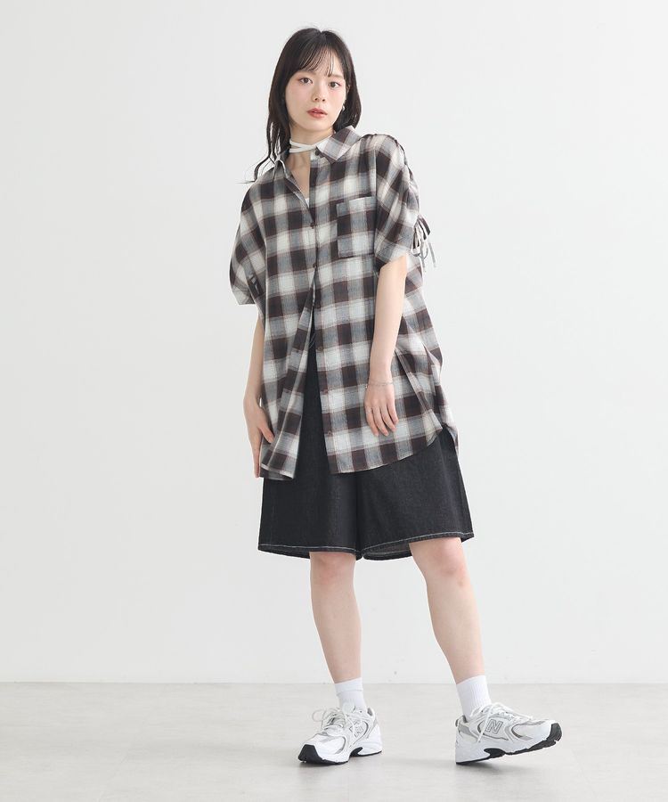 earth music&ecology「2wayショルダードロストリボンチェックシャツ」|シャツ・ブラウス|