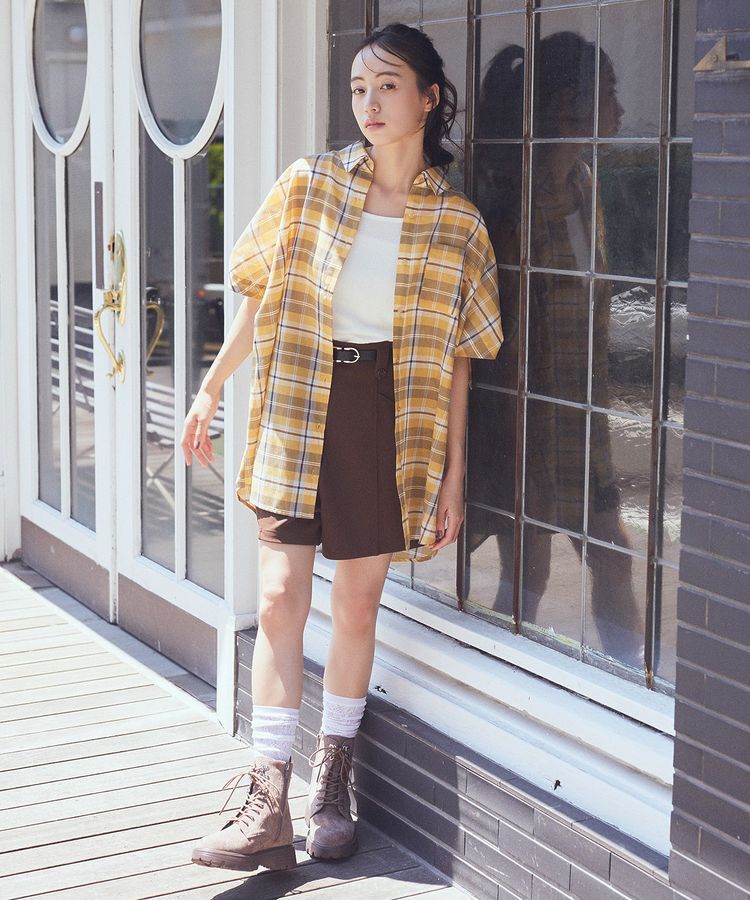 earth music&ecology「2wayショルダードロストリボンチェックシャツ」|シャツ・ブラウス|