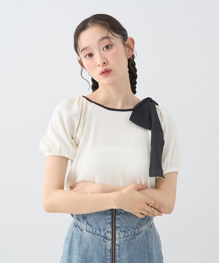 earth music&ecology「アシメ肩リボンカットソー」|Tシャツ・カットソー|