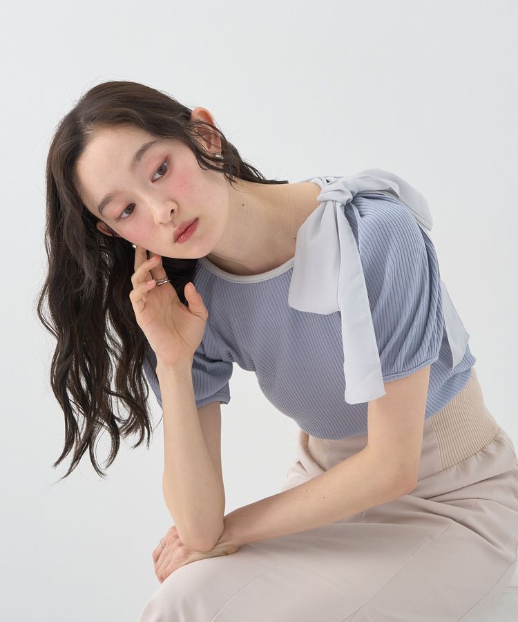 earth music&ecology「アシメ肩リボンカットソー」|Tシャツ・カットソー|