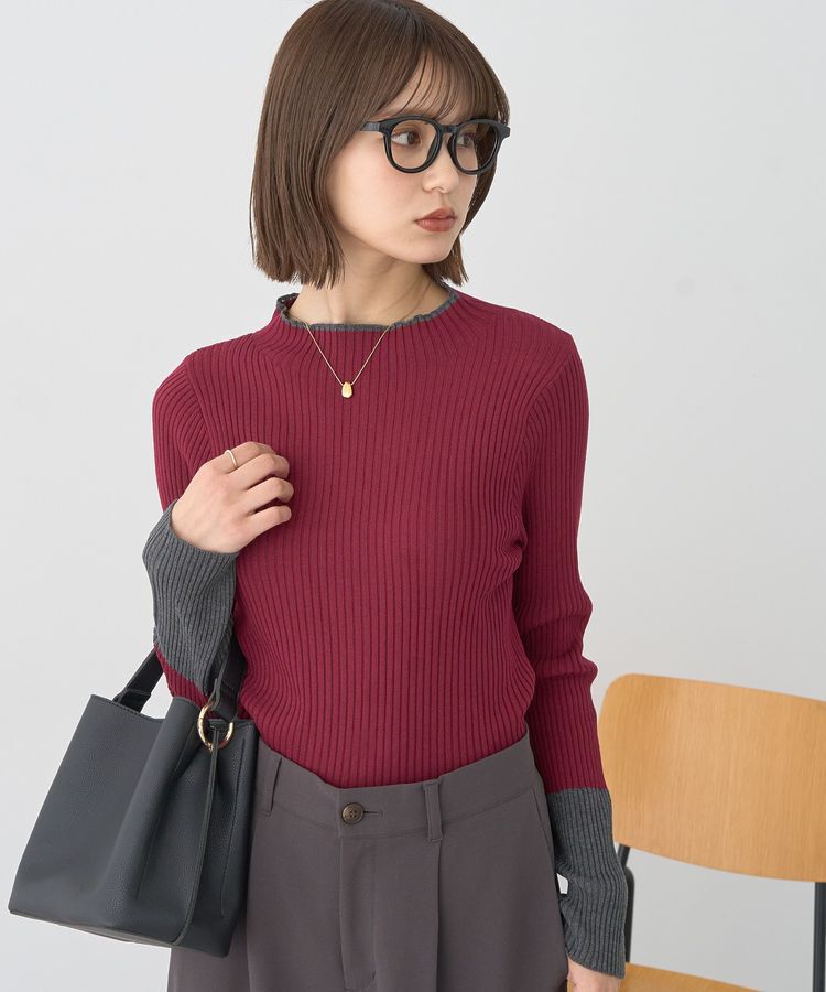 earth music&ecology「ハイネックリブニットプルオーバー」|ニット・セーター|Bordeaux