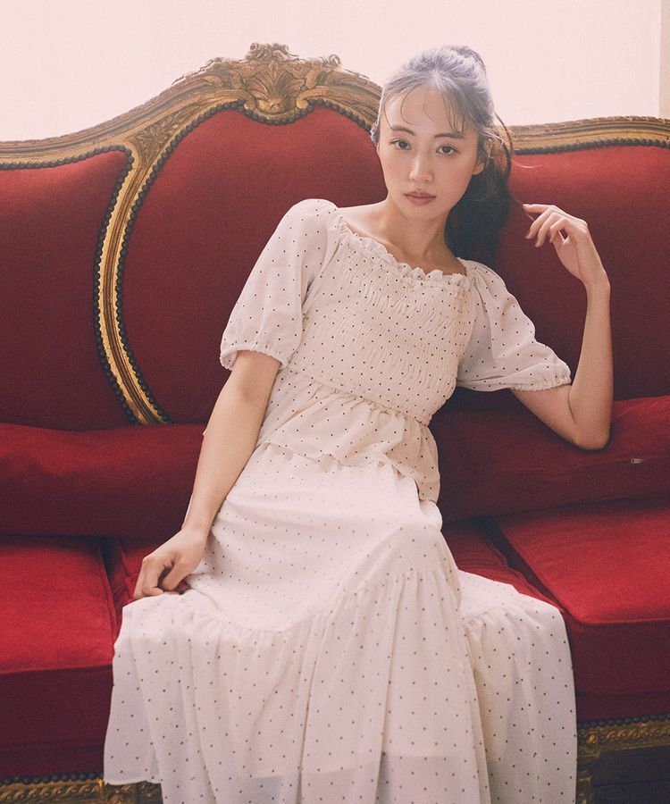 earth music&ecology「SET2点フロッキードットブラウス＋スカート」|スーツ|