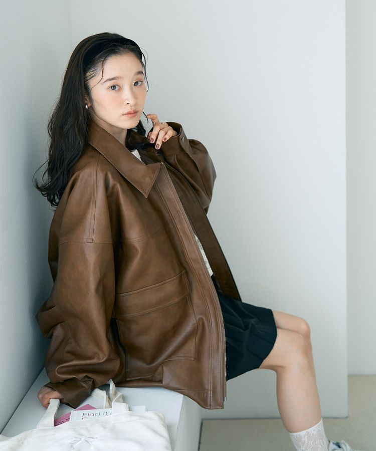 earth music&ecology「フェイクレザージップジャケット」|ブルゾン・スタジャン|