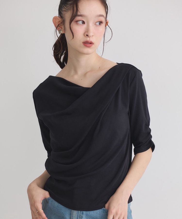 earth music&ecology「ドレープデザインカットソー」|Tシャツ・カットソー|Black