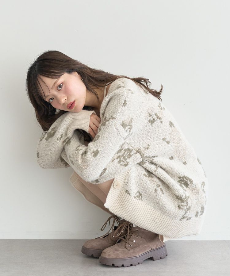 earth music&ecology「フラワージャガードラメシャギーカーディガン」|カーディガン|