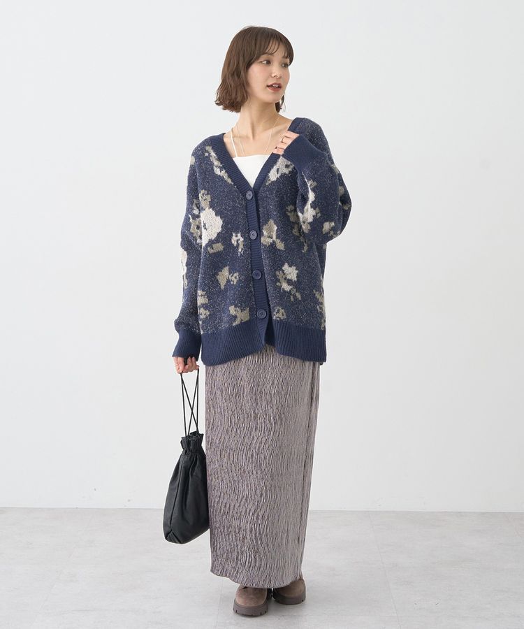 earth music&ecology「フラワージャガードラメシャギーカーディガン」|カーディガン|
