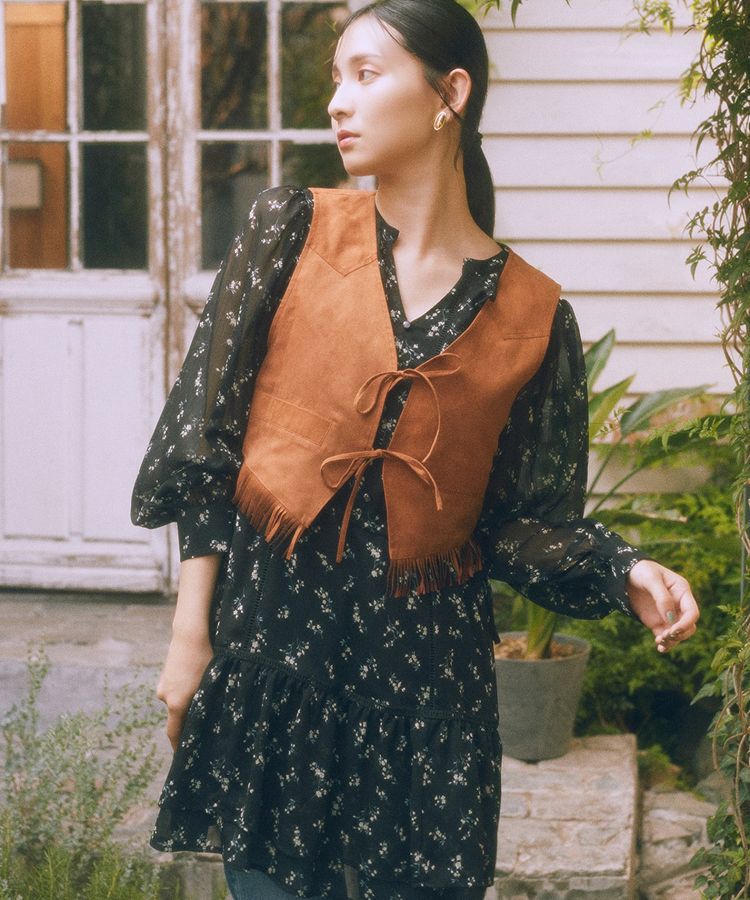 earth music&ecology「フラワー楊柳ティアードミニワンピース」|ワンピース|Black