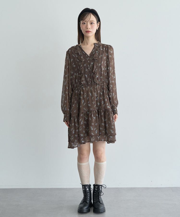 earth music&ecology「フラワー楊柳ティアードミニワンピース」|ワンピース|