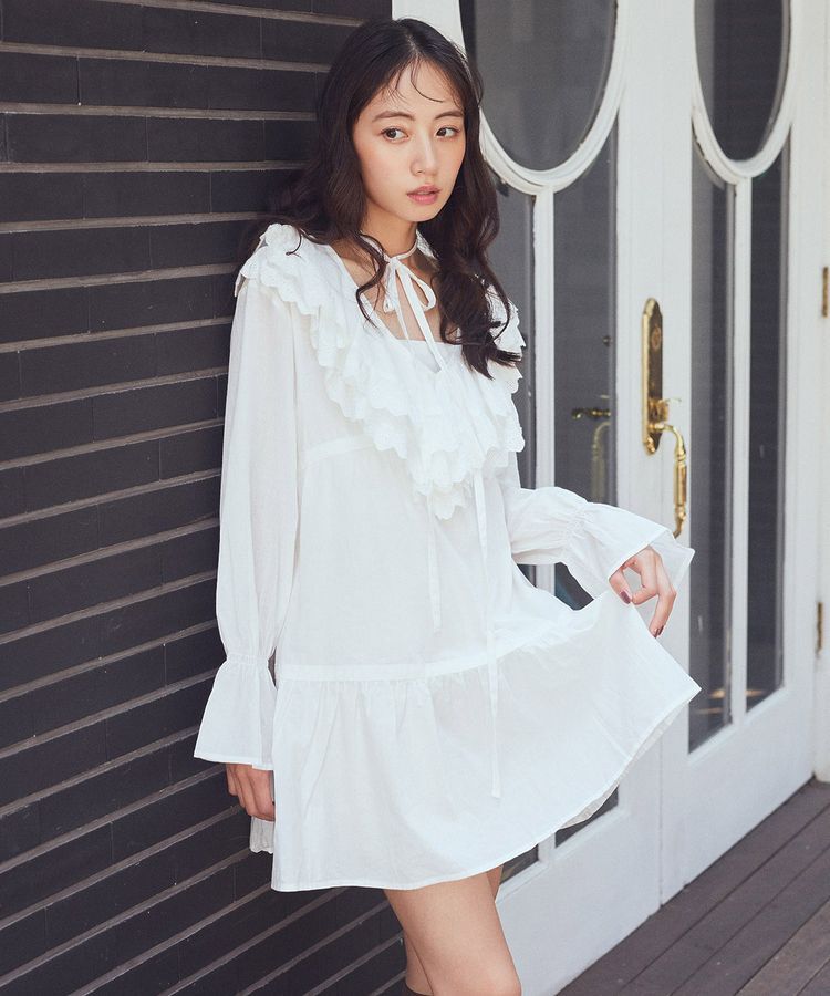 earth music&ecology「サイドリボンラッフルミニワンピース」|ワンピース|