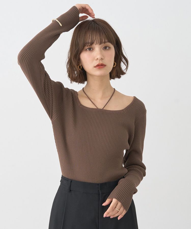 earth music&ecology「スクエアホルターネックリブプルオーバー」|ニット・セーター|