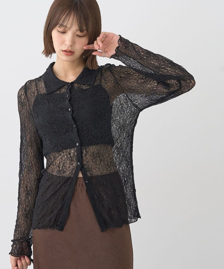 earth music&ecology「ストレッチレースシャツ」|シャツ・ブラウス|Black