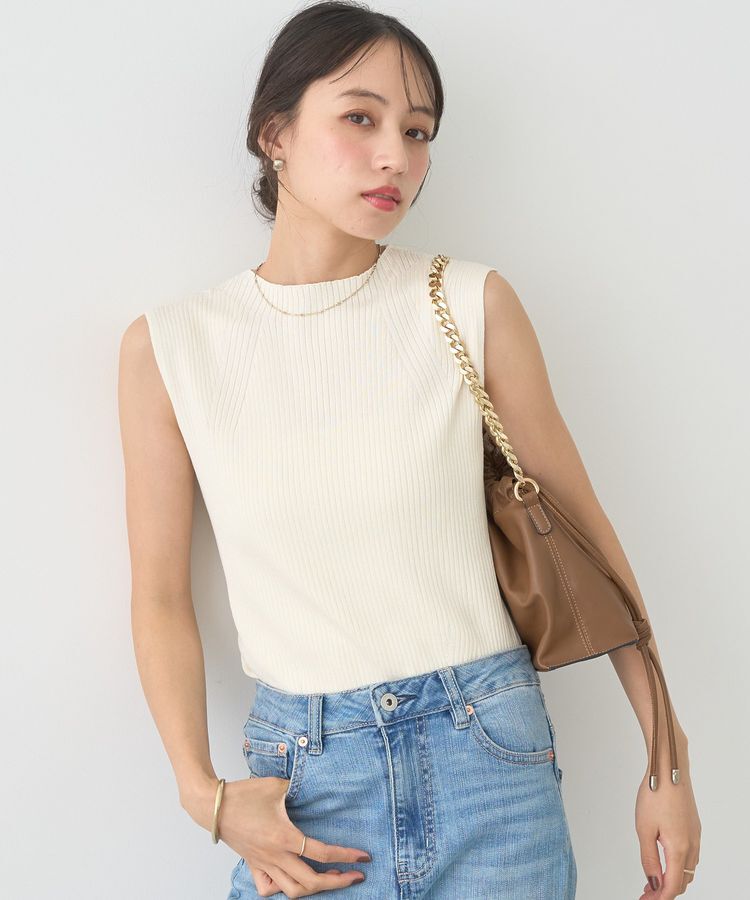 earth music&ecology「ランダムリブボトルネックノースリーブニット」|ニット・セーター|Ivory