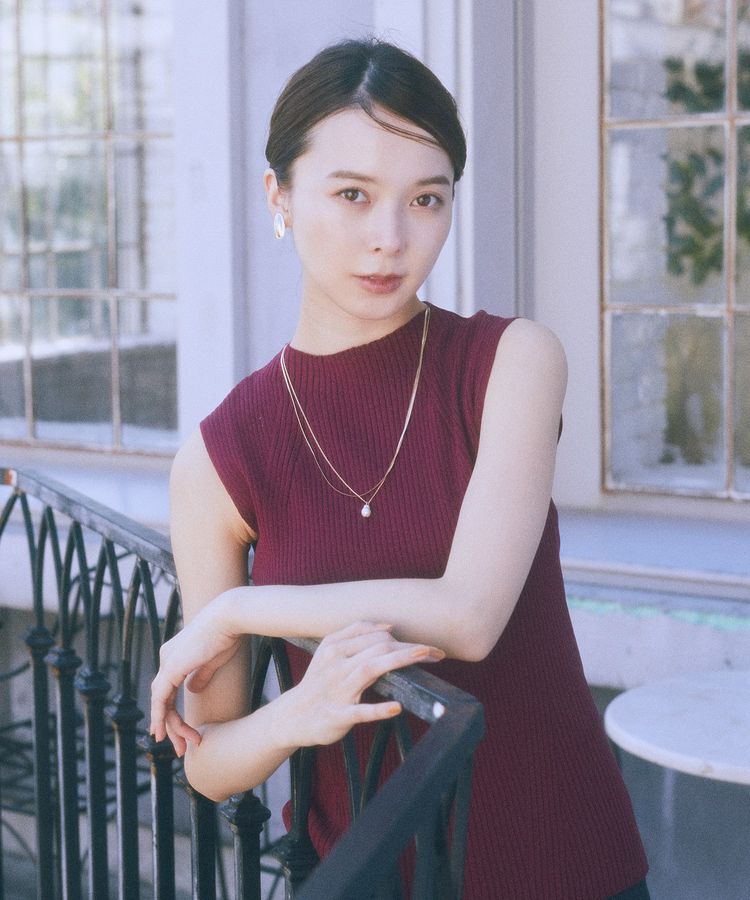 earth music&ecology「ランダムリブボトルネックノースリーブニット」|ニット・セーター|